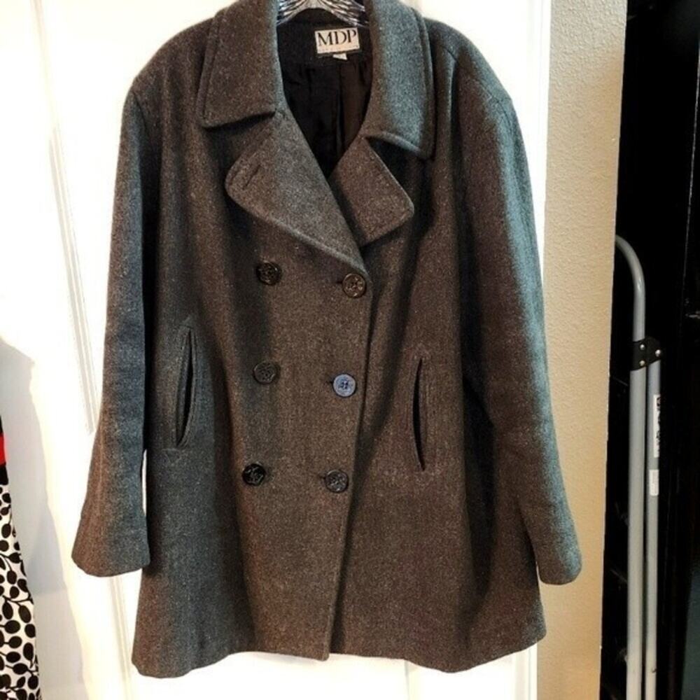 M.D.P. DESIGNS Vtg Mario De Pinto Peacoat Womens XL Charcoal Wool Twee Academia
